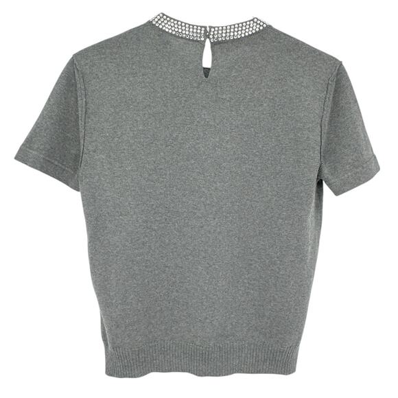 VALENTINO Rhinestone Embellished Short Sleeve Crop Knit Sweater In Grey L - Picture 4 of 15